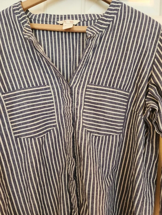 Sundance Dylan Button Down Shirt Blue Striped Cotton Coastal Beachy Size L - Picture 9 of 9